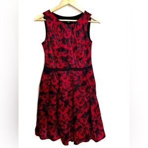 Cyndia steffe silk Womens Red Black Sleeveless Dress floral roses pattern